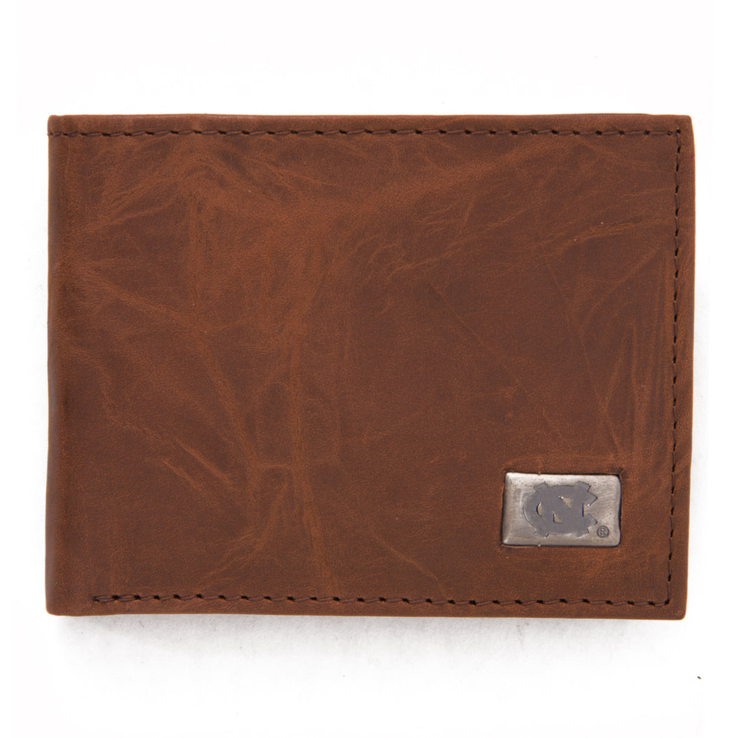 North Carolina Tar Heels Brown Bi Fold Leather Wallet