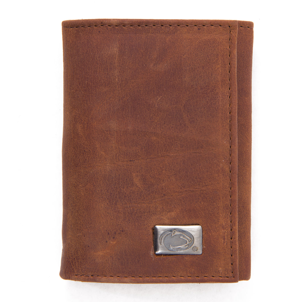 Penn State Nittany Lions Brown Tri Fold Leather Wallet