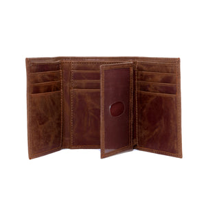 Virginia Tech Hokies Brown Tri Fold Leather Wallet