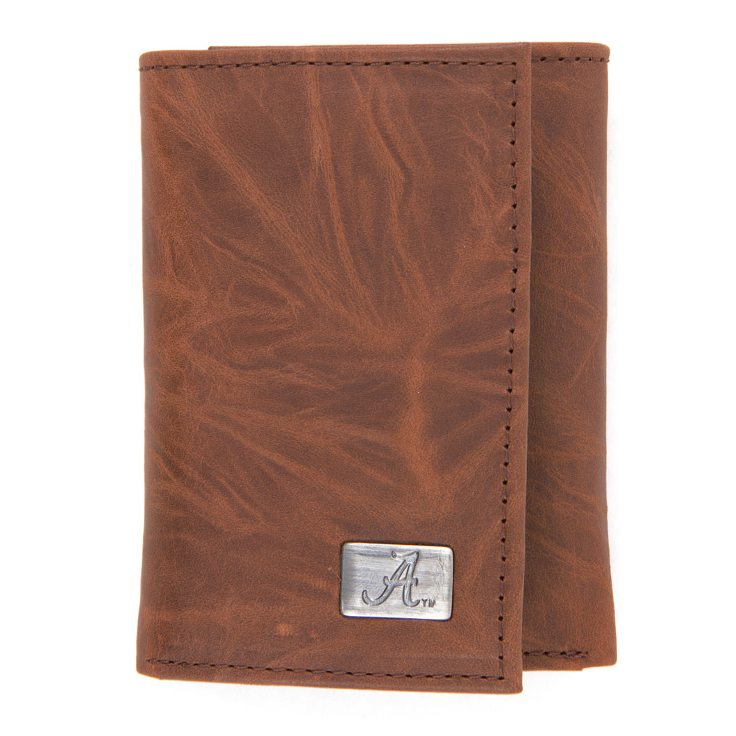 Alabama Crimson Tide Brown Tri Fold Leather Wallet