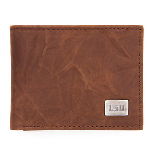 LSU Tigers Brown Bi Fold Leather Wallet