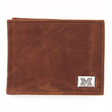 Load image into Gallery viewer, Michigan Wolverines Brown Bi Fold Leather Wallet