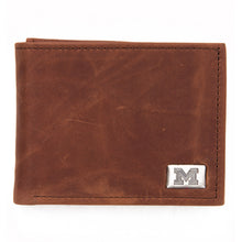 Load image into Gallery viewer, Michigan Wolverines Brown Bi Fold Leather Wallet
