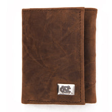 Load image into Gallery viewer, North Carolina Tar Heels Brown Tri Fold Leather Wallet