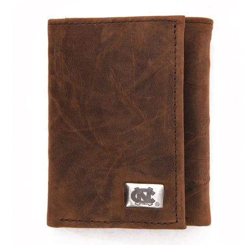 North Carolina Tar Heels Brown Tri Fold Leather Wallet
