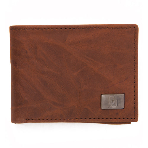 Oklahoma Sooners Brown Bi Fold Leather Wallet
