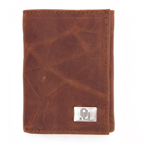 Oklahoma Sooners Brown Tri Fold Leather Wallet