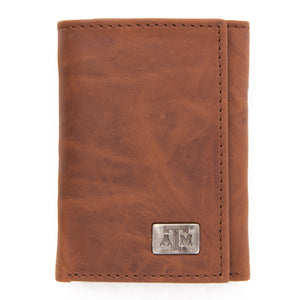 Texas A&M Aggies Brown Tri Fold Leather Wallet