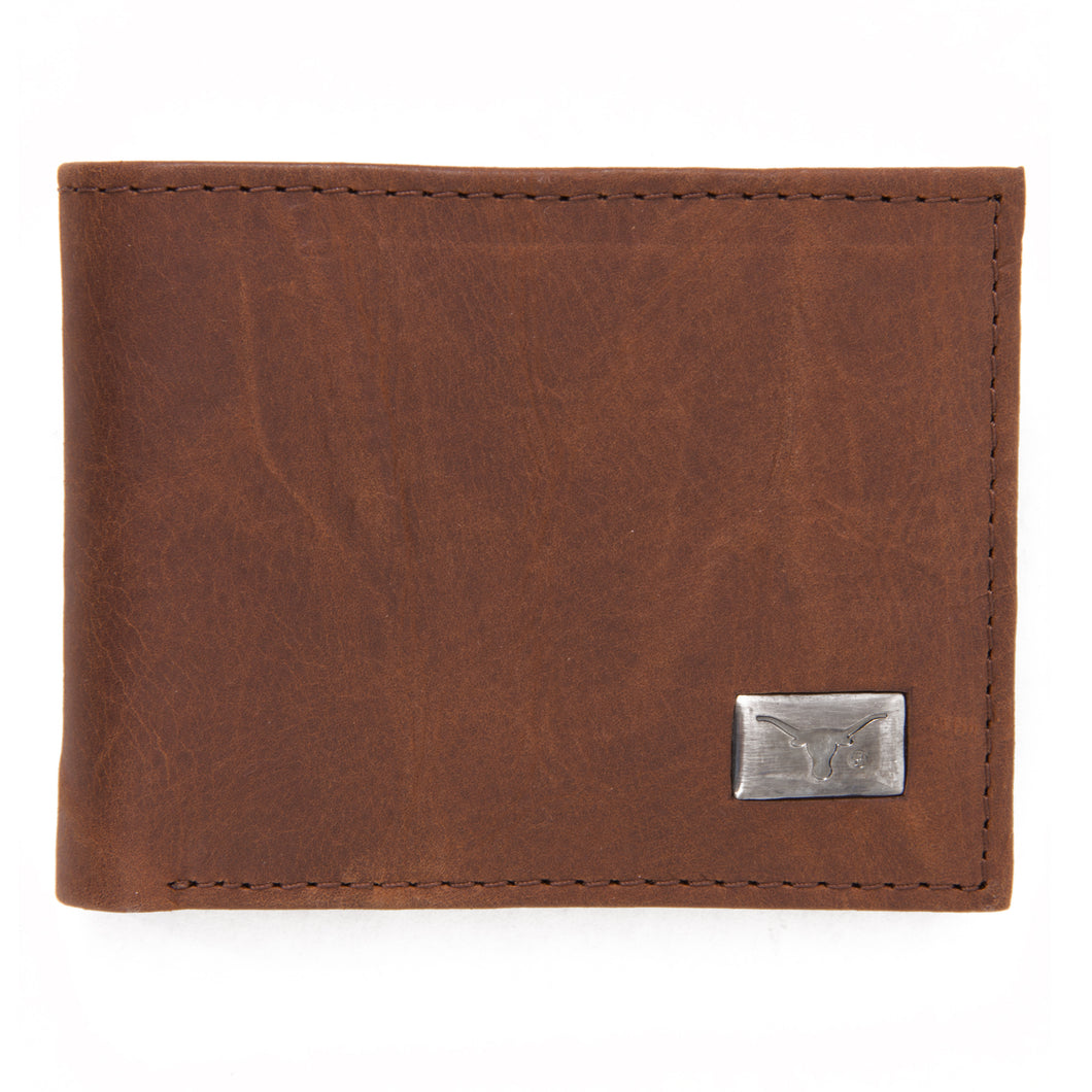 Texas Longhorns Brown Bi Fold Leather Wallet