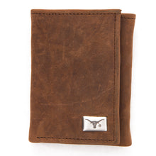 Load image into Gallery viewer, Texas Longhorns Brown Tri Fold Leather Wallet