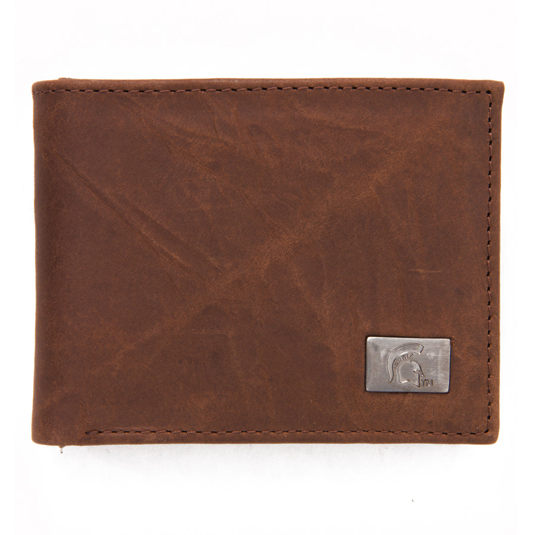 Michigan State Spartans Brown Bi Fold Leather Wallet