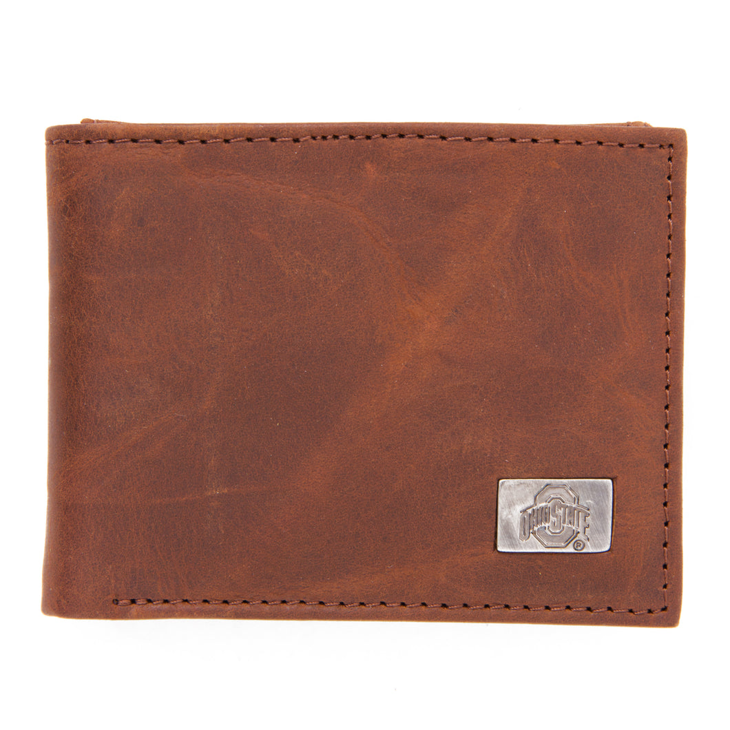 Ohio State Buckeyes Brown Bi Fold Leather Wallet