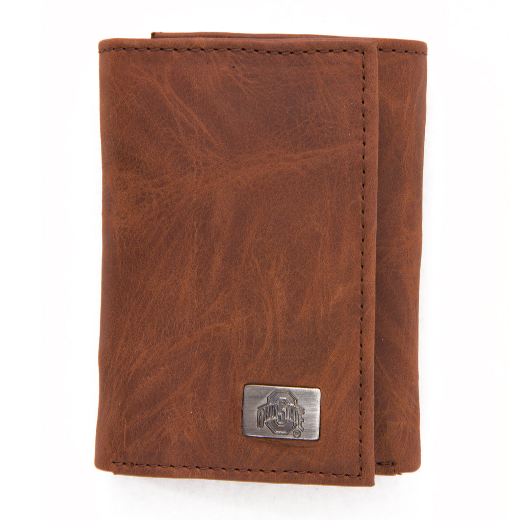 Ohio State Buckeyes Brown Tri Fold Leather Wallet