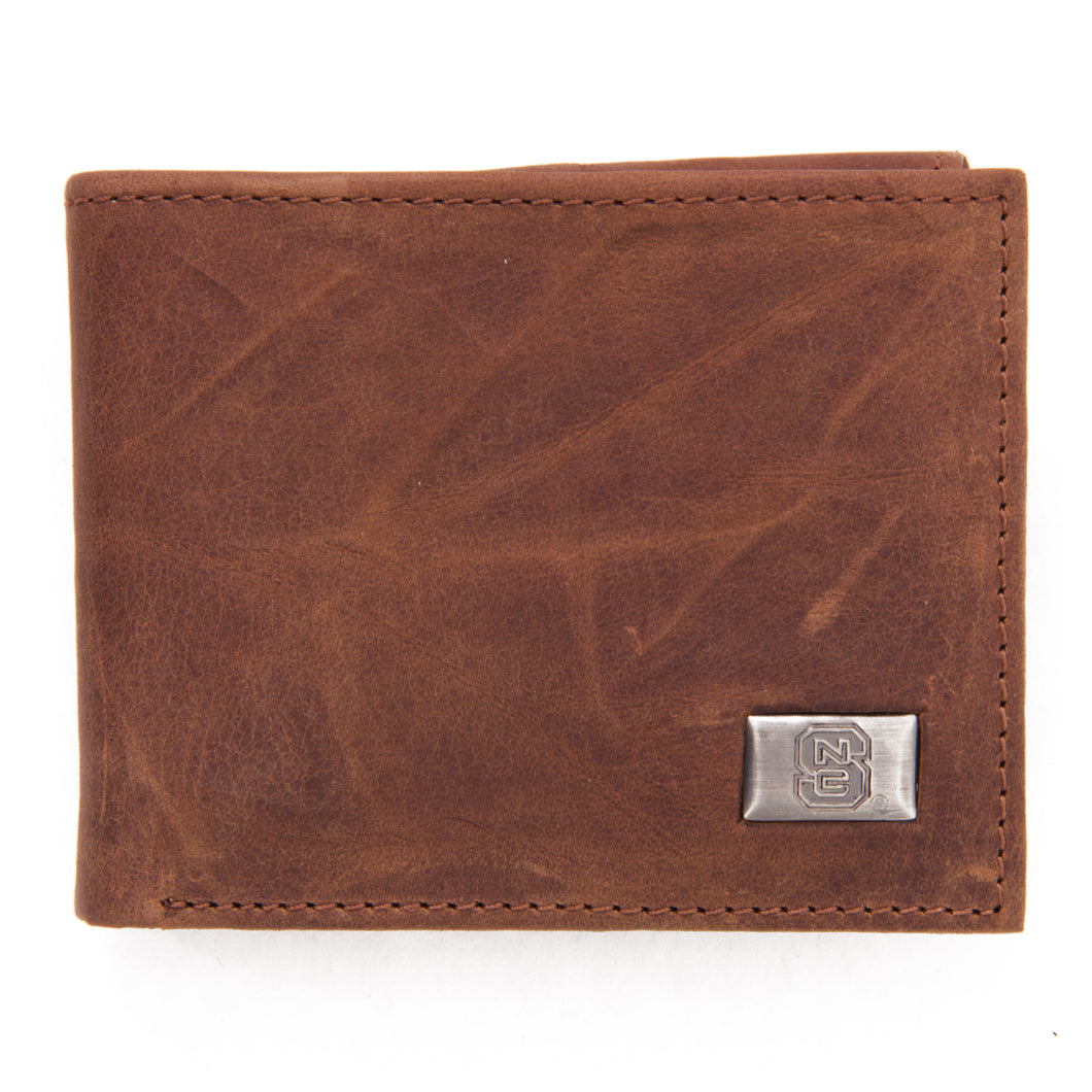 NC State Wolfpack Brown Bi Fold Leather Wallet