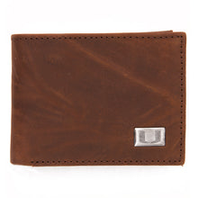 Load image into Gallery viewer, Miami Hurricanes Brown Bi Fold Leather Wallet