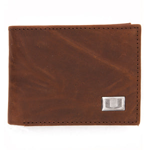 Miami Hurricanes Brown Bi Fold Leather Wallet