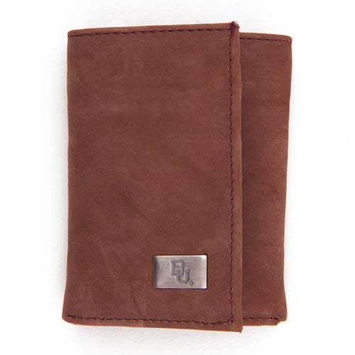 Baylor Bears Brown Tri Fold Leather Wallet