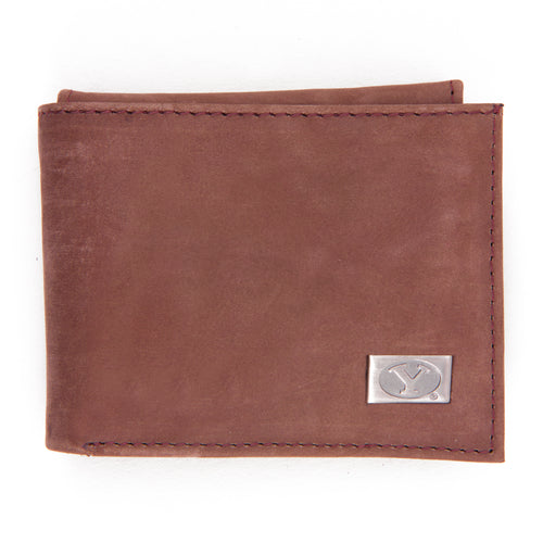 BYU Cougars Brown Bi Fold Leather Wallet