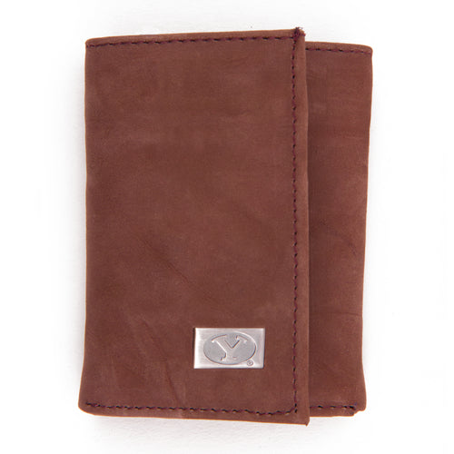 BYU Cougars Brown Tri Fold Leather Wallet