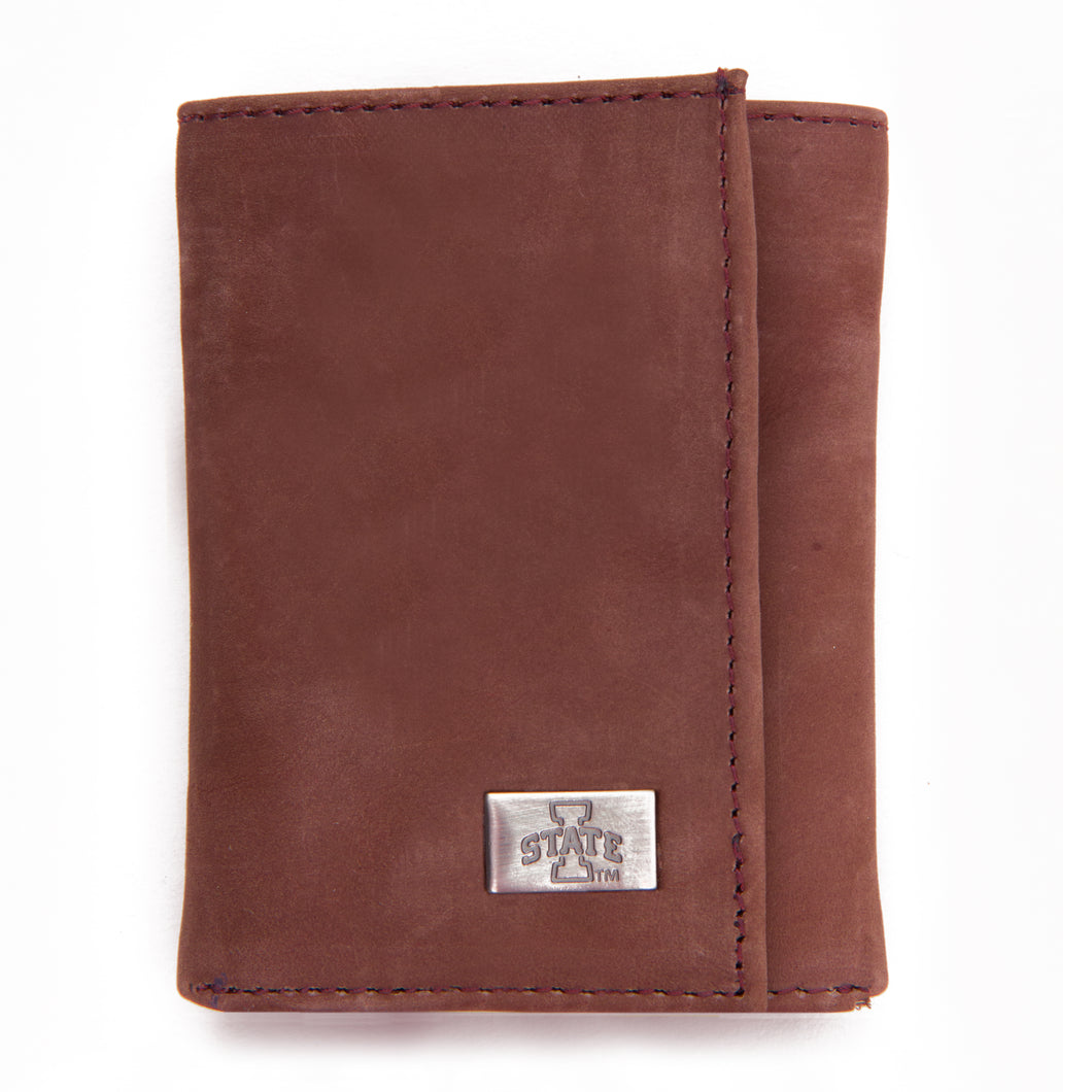 Iowa State Cyclones Brown Tri Fold Leather Wallet