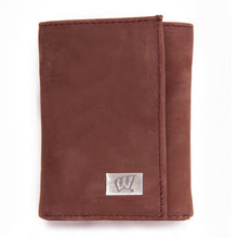 Load image into Gallery viewer, Wisconsin Badgers Brown Tri Fold Leather Wallet
