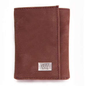 Wisconsin Badgers Brown Tri Fold Leather Wallet