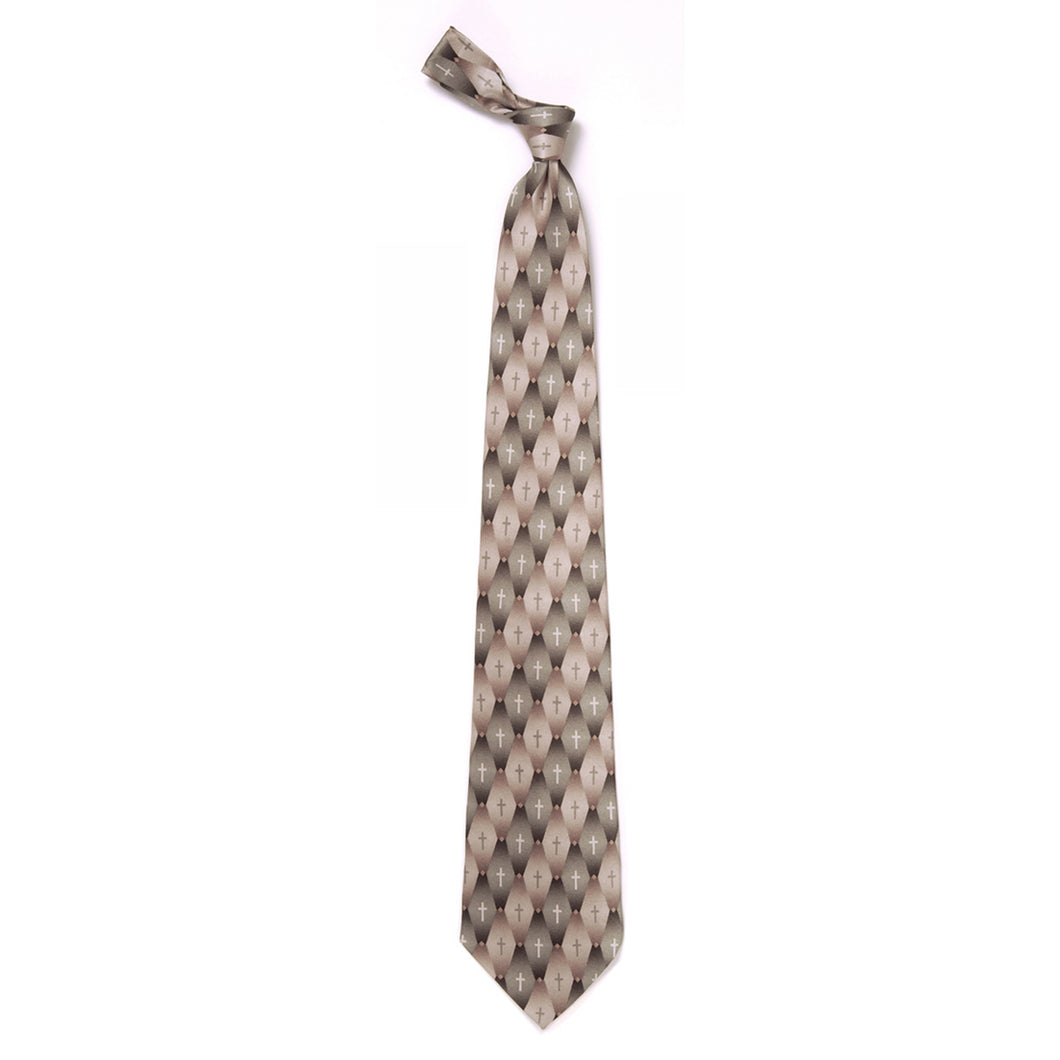 Inspirational Tie - Gradient Pattern Cross Khaki